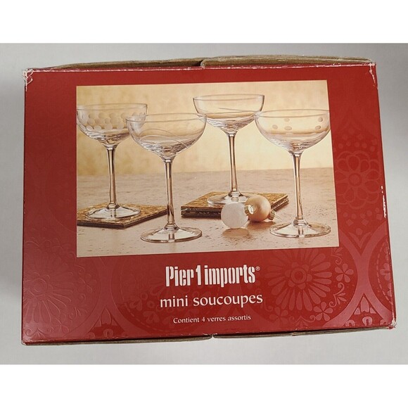 Pier 1 Set of 4 Mini Glass Saucers Assorted Design in Original Box Discontinued - Picture 7 of 7